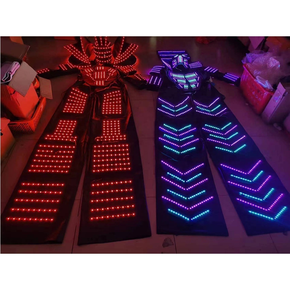 FUNTOYS MOQ 1 PCS DIY Digital Screen Scrolling Message LED Robot Costume Clothes Stilt Walking Luminous Suit Walker Ballroom