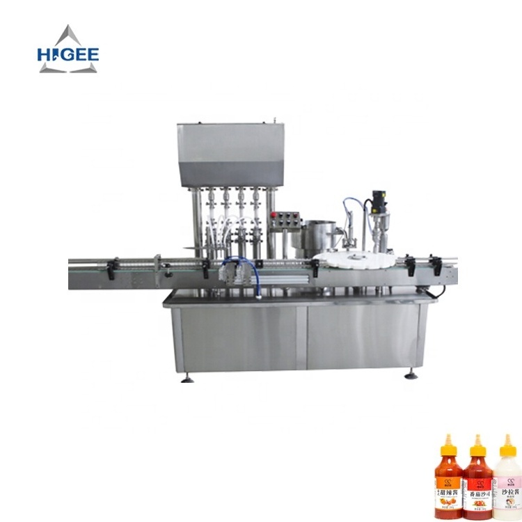 Higee hot sweet chilli sauce filling and capping machine with labeling machine glass bottle beef sauce filling machine