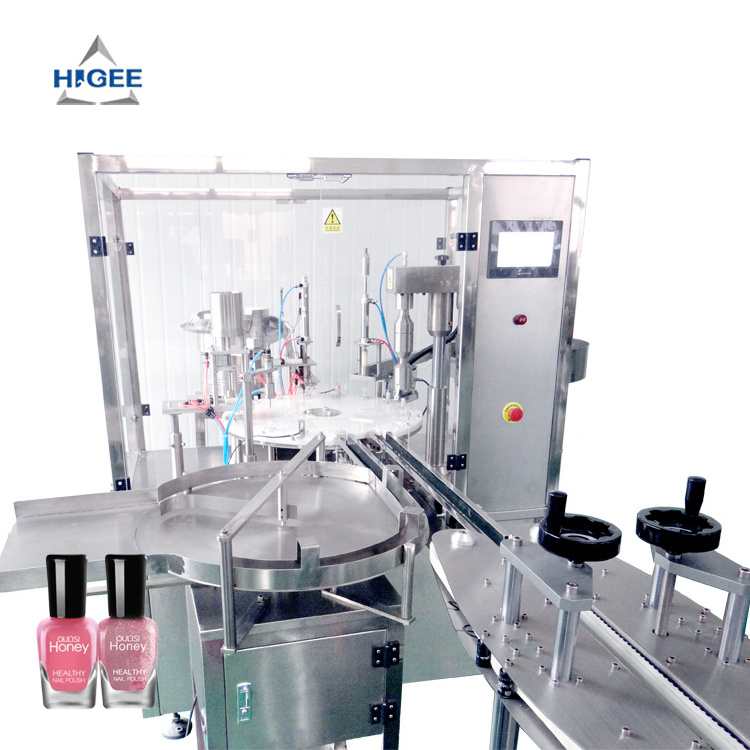 Higee Automatic Small Production Line Vial Cosmetic Nail Polish Filling Capping Machine