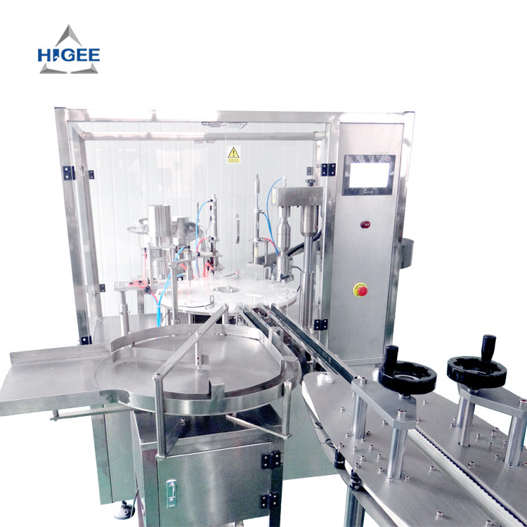 Higee Nail Polish Bottle Filling Cap Pressing Machine With Cap Vibratory Feeder gel liquid bottling