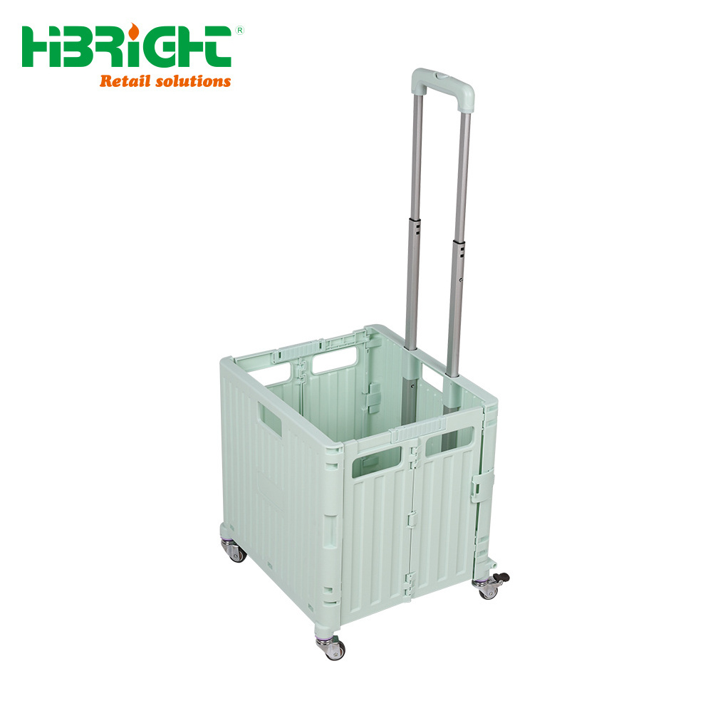 Rolling folding plastic foldable cart box with lid and handle