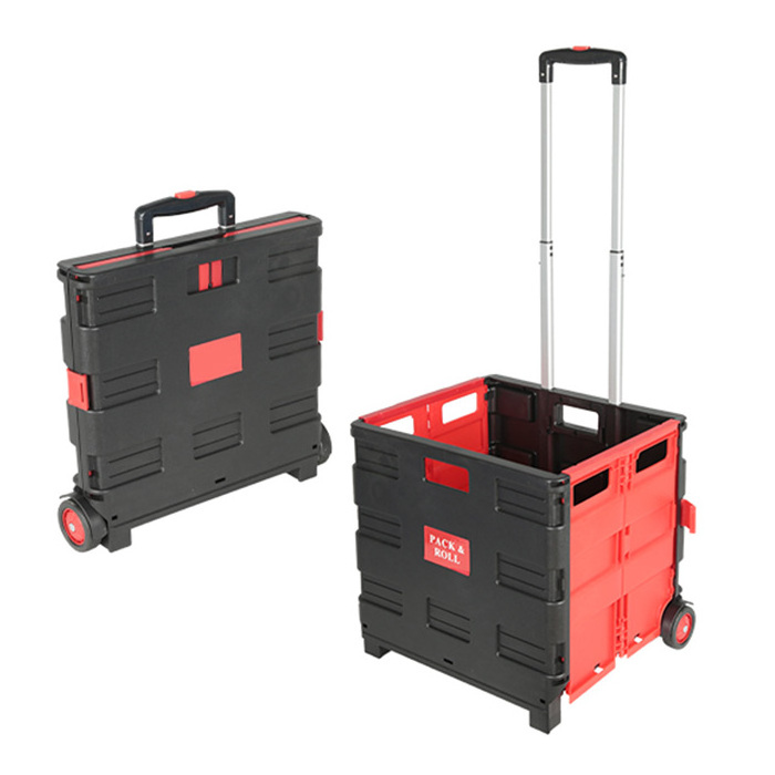 Foldable  Wheeled Crate With Handle  Rolling Crate Cart in plastic