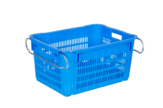 logistics equipment Plastic Supermarket Crates for Fruit And Vegetable with metal handle