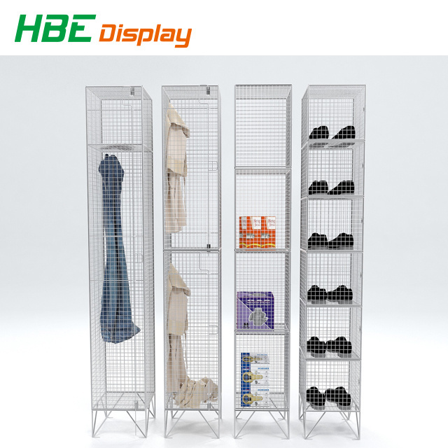 multiple size strong storage and merchandiser 18 doors wire locker steel wire mesh shoe rack with lock and key