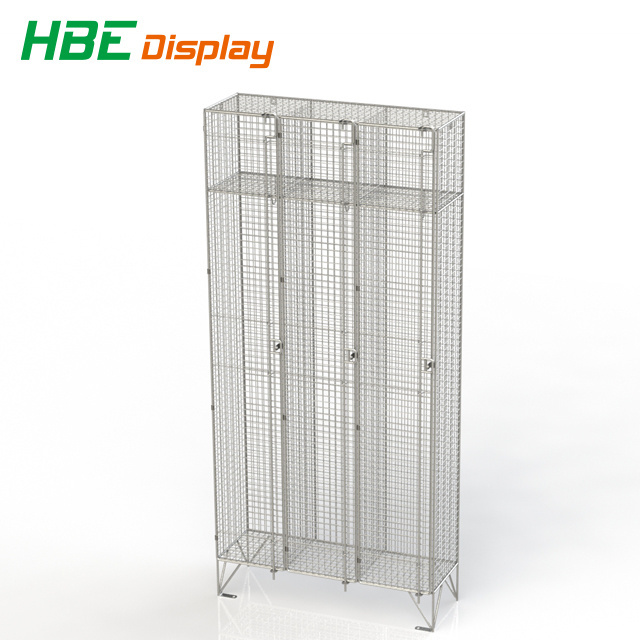 multiple size strong storage and merchandiser 18 doors wire locker steel wire mesh shoe rack with lock and key