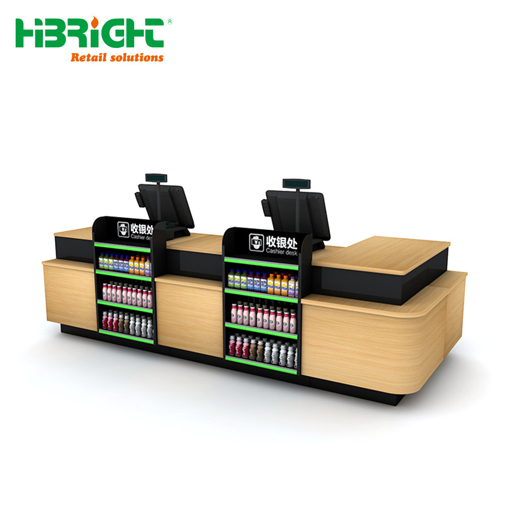 Modern Style Factory Direct Sale Wooden Checkstand Cashier Counters With Display Shelves