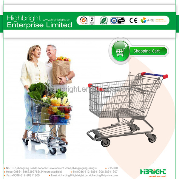 Asian big size dimension shopping trolley, European style supermarket hand shopping trolley, retail shopping trolley