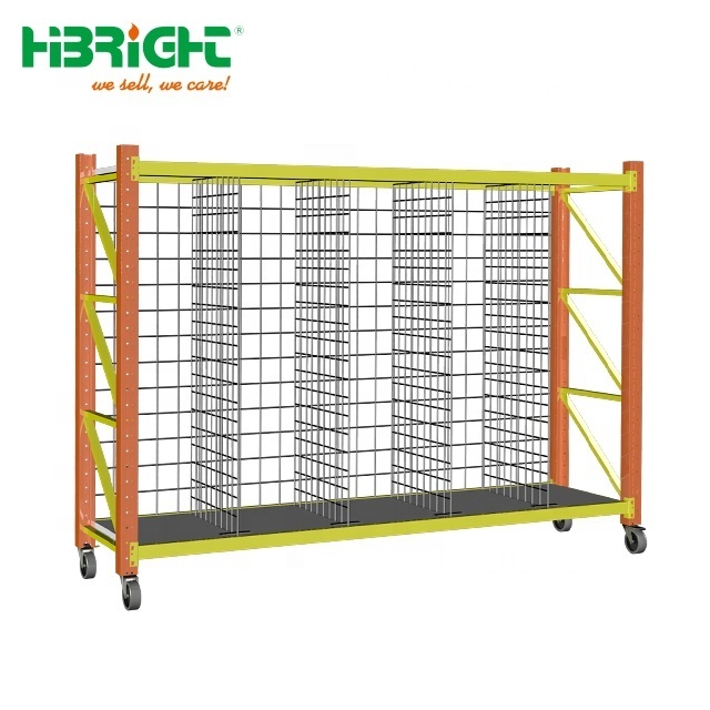 Heavy duty supermarket removable storage shelves warehouse rack with wheels and dividers