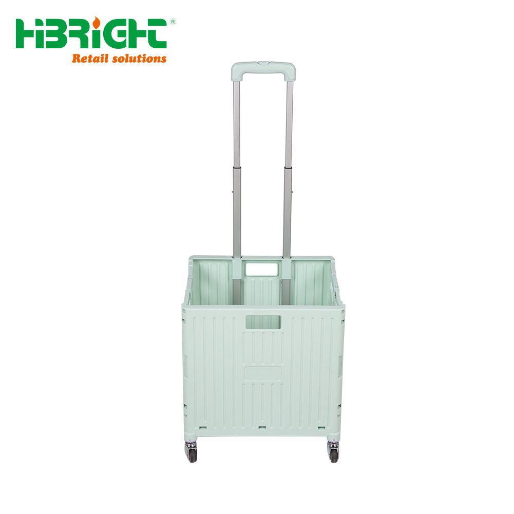 Rolling folding plastic foldable cart box with lid and handle