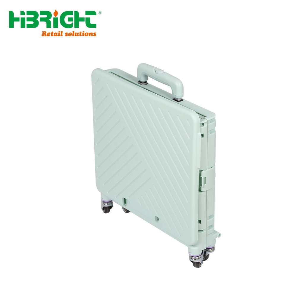 Rolling folding plastic foldable cart box with lid and handle