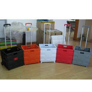 Reusable collapsible expanding Transport folding grocery trolley plastic rolling crate