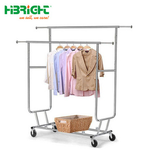 mobile folding chrome display garment rack retail portable used custom clothing rack with wheels for sale