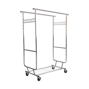 shop furniture retail metal Adjustable folding  4 way clothing Laundry display garment rack stand