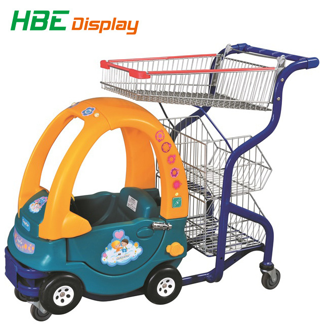 Selling Supermarket Plastic Kid Shopping Trolley Car with Baby Seat