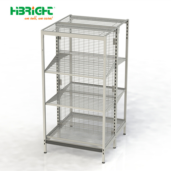 Wire mesh grocery store shelf metal shop retail display stand rack heavy duty grid supermarket gondola shelving