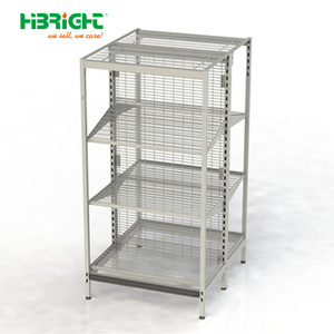 Wire mesh grocery store shelf metal shop retail display stand rack heavy duty grid supermarket gondola shelving