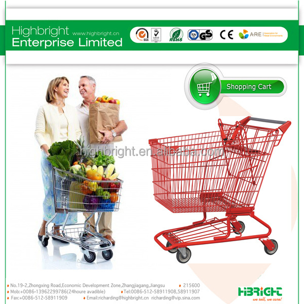 Asian big size dimension shopping trolley, European style supermarket hand shopping trolley, retail shopping trolley