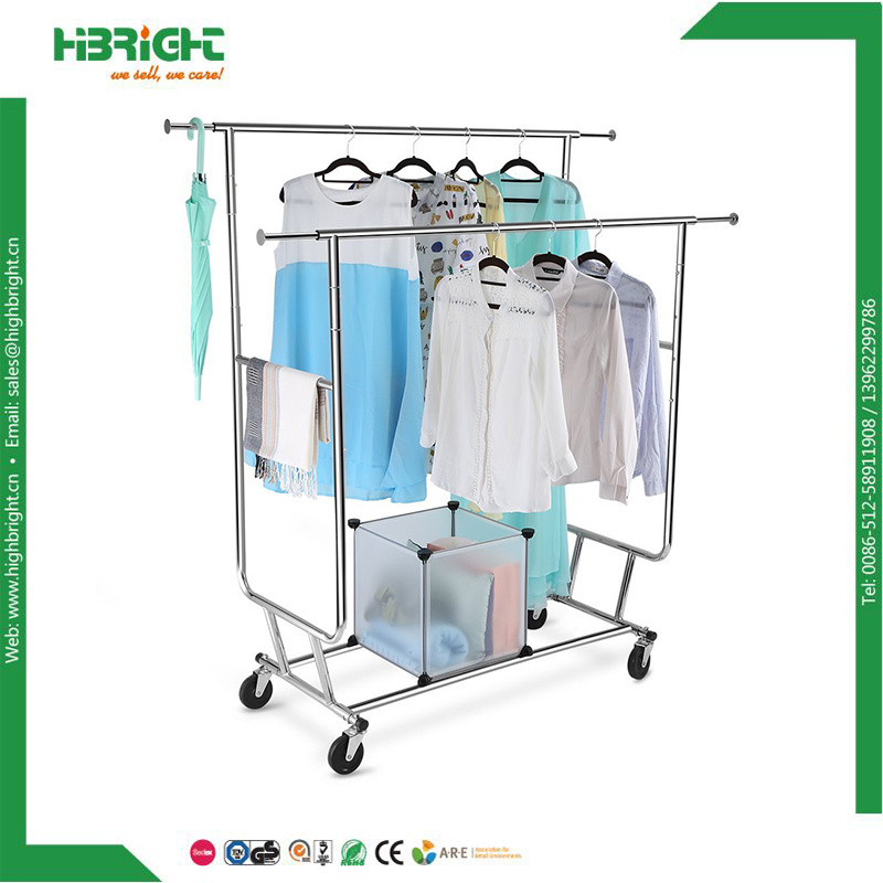 mobile folding chrome display garment rack retail portable used custom clothing rack with wheels for sale