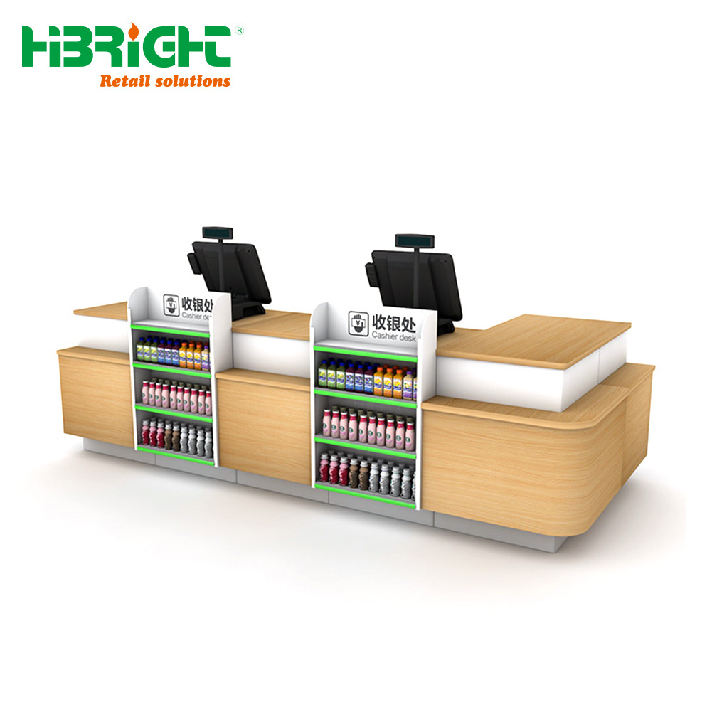 Modern Style Factory Direct Sale Wooden Checkstand Cashier Counters With Display Shelves