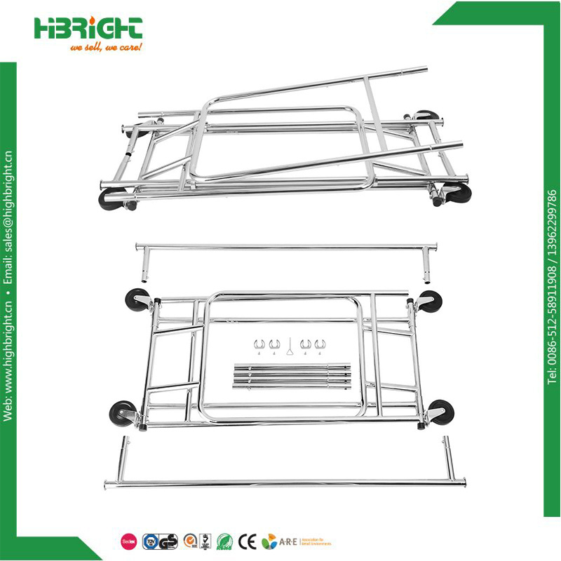 mobile folding chrome display garment rack retail portable used custom clothing rack with wheels for sale