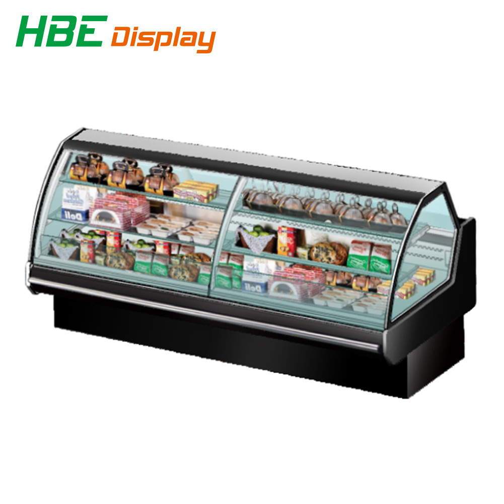 low price open glass standing case display deli cooler freezer showcase refrigerator