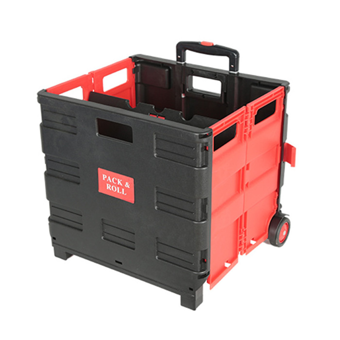 Foldable  Wheeled Crate With Handle  Rolling Crate Cart in plastic