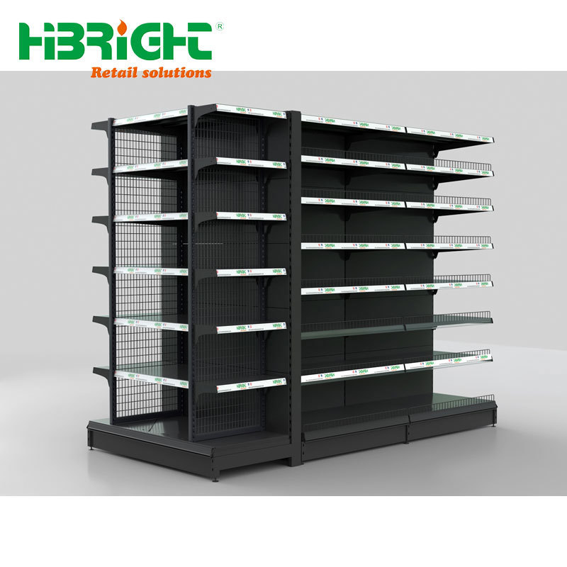 Light Duty White Metallic 5 Layer Wire Mesh Back Gondola Shelving Commercial Supermarket Shelves