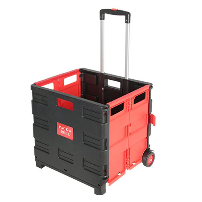 Foldable  Wheeled Crate With Handle  Rolling Crate Cart in plastic