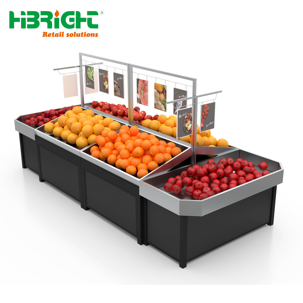 supermarket Metal wooden fruit and vegetable display rack  shelf stand produce table orchard bin