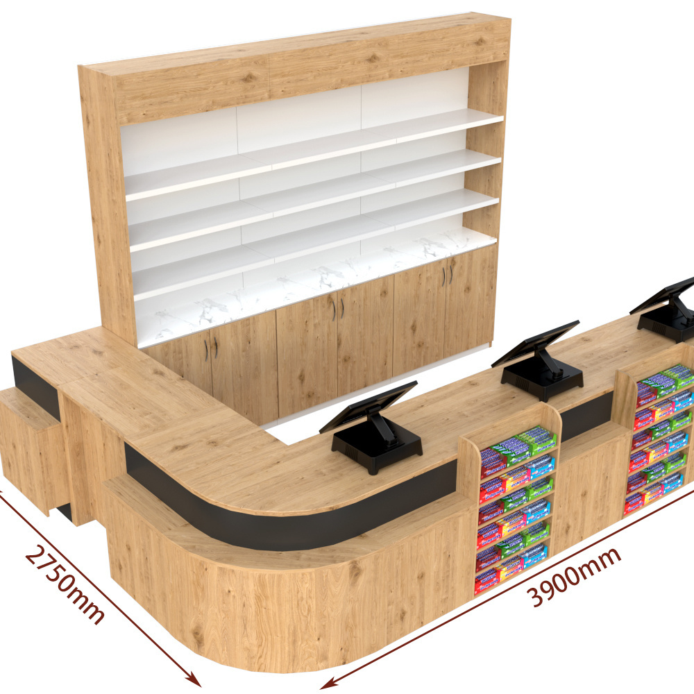 High Quality Wooden Supermarket Service Stand Checkout Counter for Grocery Store