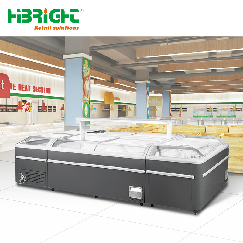 Combination commercial island freezer Refrigeration Equipment Supermarket Island Display Chest Freezer For Frozen Food