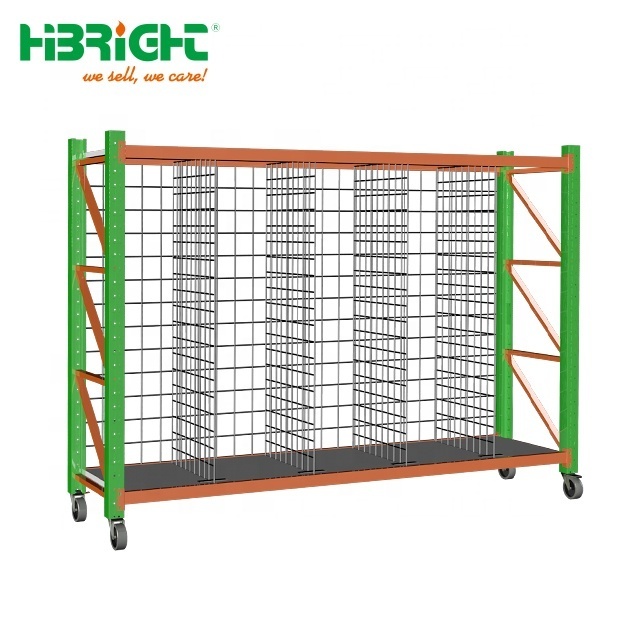 Heavy duty supermarket removable storage shelves warehouse rack with wheels and dividers