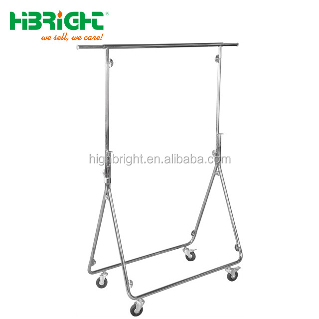 mobile folding chrome display garment rack retail portable used custom clothing rack with wheels for sale