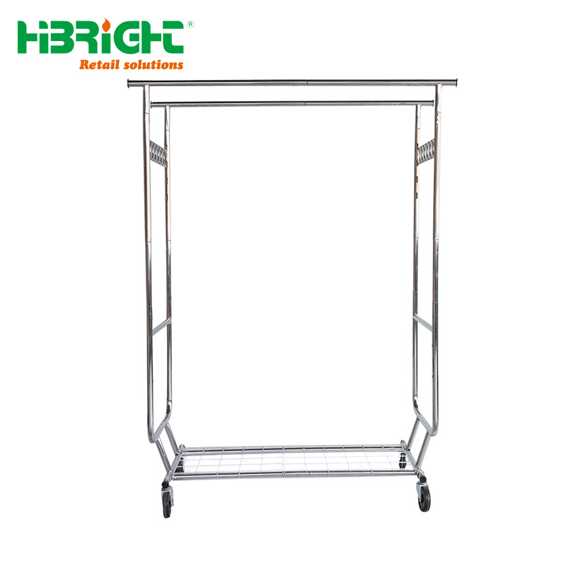 shop furniture retail metal Adjustable folding  4 way clothing Laundry display garment rack stand