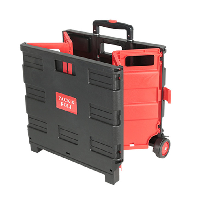 Foldable  Wheeled Crate With Handle  Rolling Crate Cart in plastic