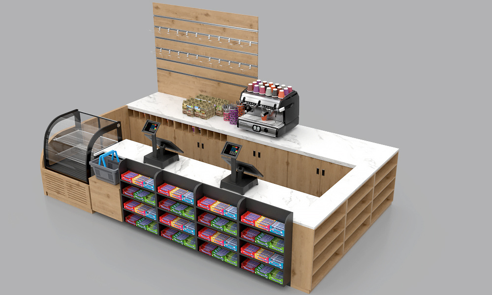 Customized Wood Service Cash Comptoir supermarket Convenience Store Cashier Counter