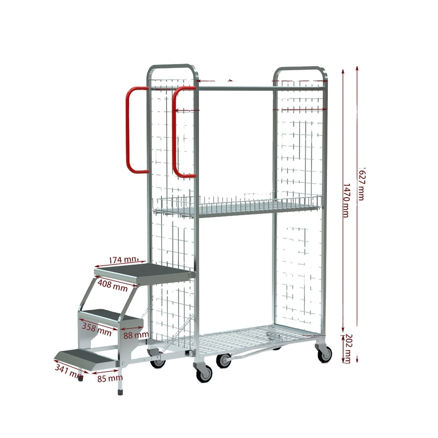 Metal Two Layer Movable Warehouse Roll Containers Suppliers Picking Trolley With Ladder