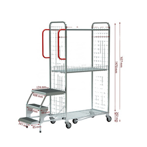 Metal Two Layer Movable Warehouse Roll Containers Suppliers Picking Trolley With Ladder