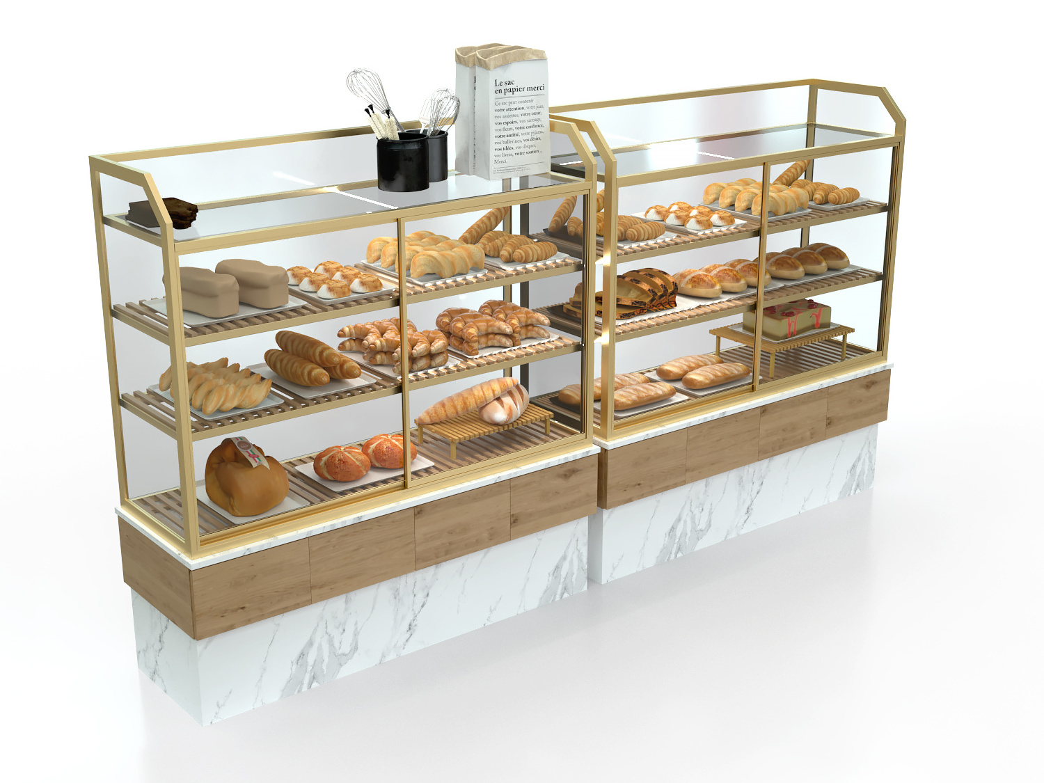 Wood Metal Bakery Store Bread Display Racks Cabinet Shelf With Customized Advertisement Board