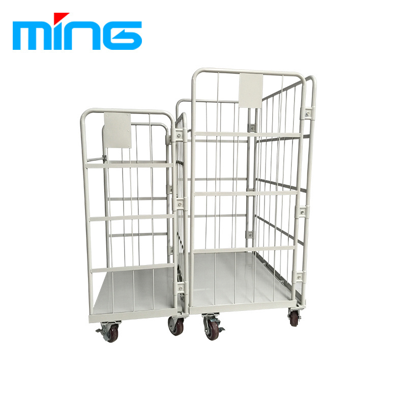 retail metallic durable 4 wheels big capacity mesh shelf storage warehouse trolly for supermarket