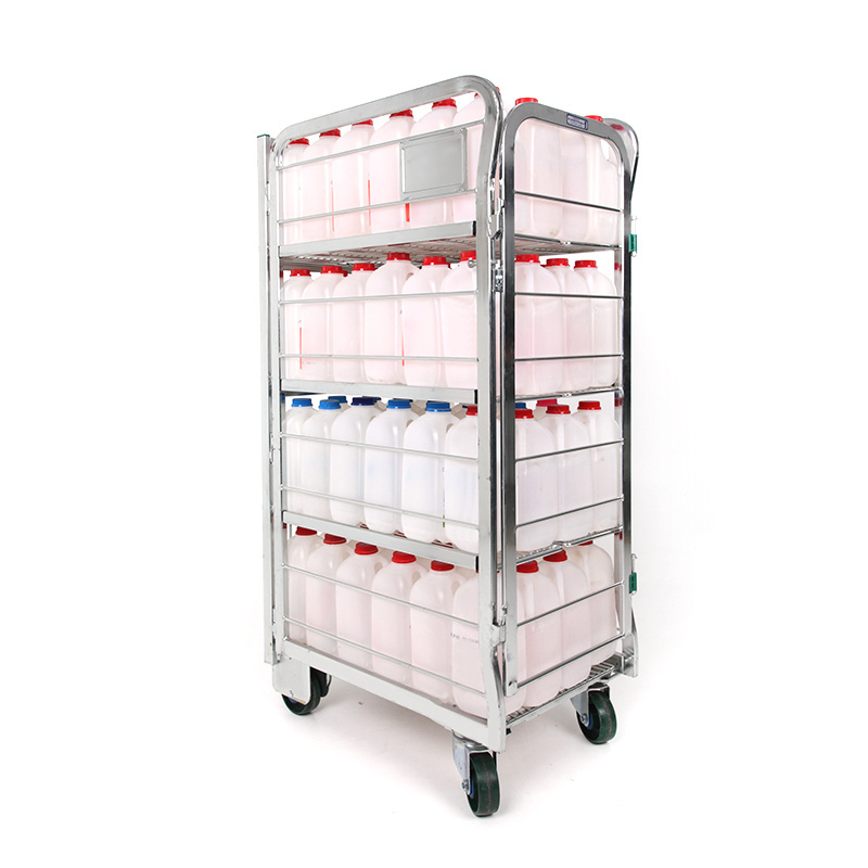 retail metallic durable 4 wheels big capacity mesh shelf storage warehouse trolly for supermarket