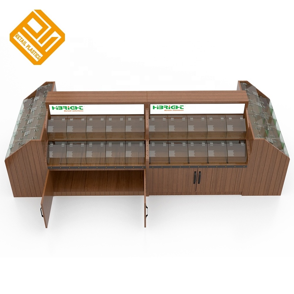 supermarket wood display candy nuts shelf bulk food rack