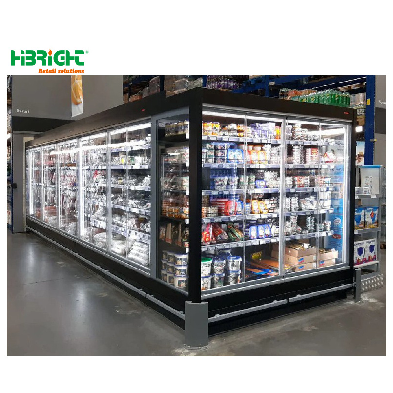 glass sliding door grocery store high capacity freezer supermarket island freezer