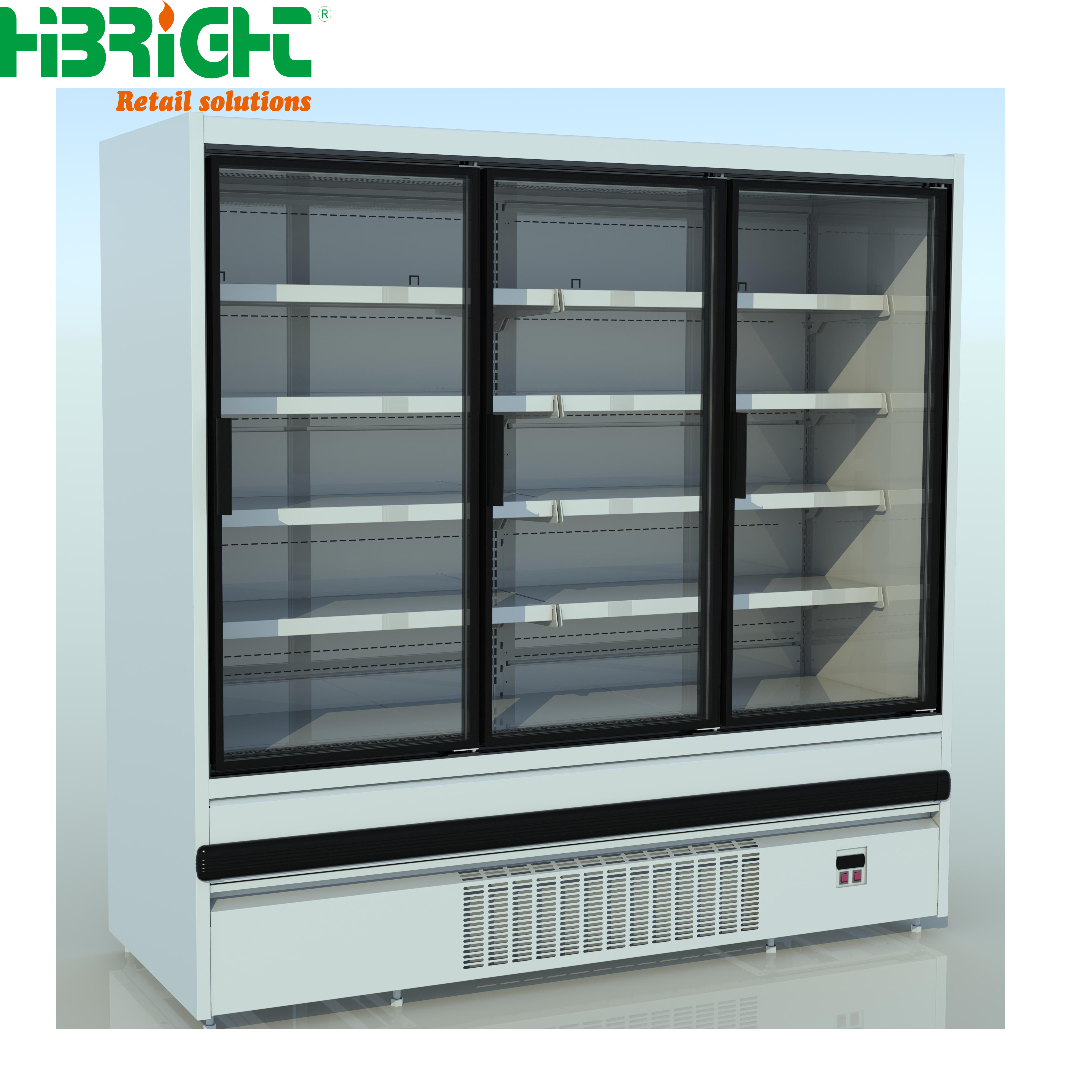 Three Tempered Glass Door Upright Convenience chiller supermarket freezer