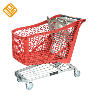 220L Hypermarket  Supermarket Grocery Store Push Trolley Plastic Shopping Cart with Advertising Handle