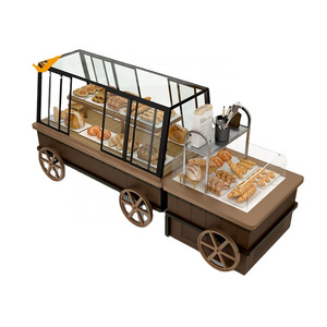 Wood and Metal Bread Show Case Rack Stand Bakery Display