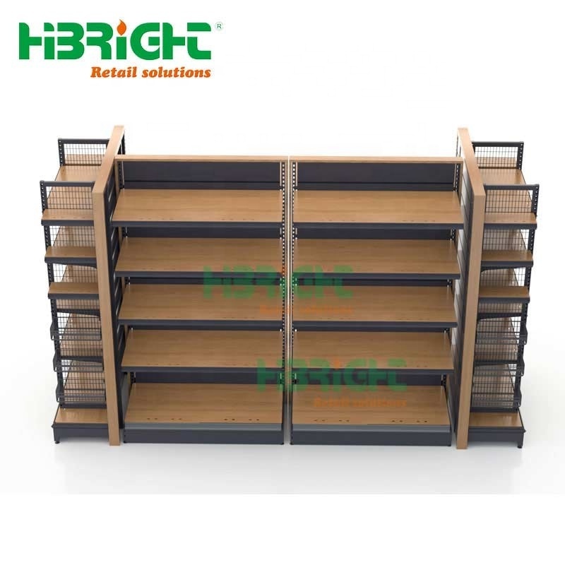 Hot Sale Customized Wooden Double Sided Grocery Store Display Racks For Supermarkets