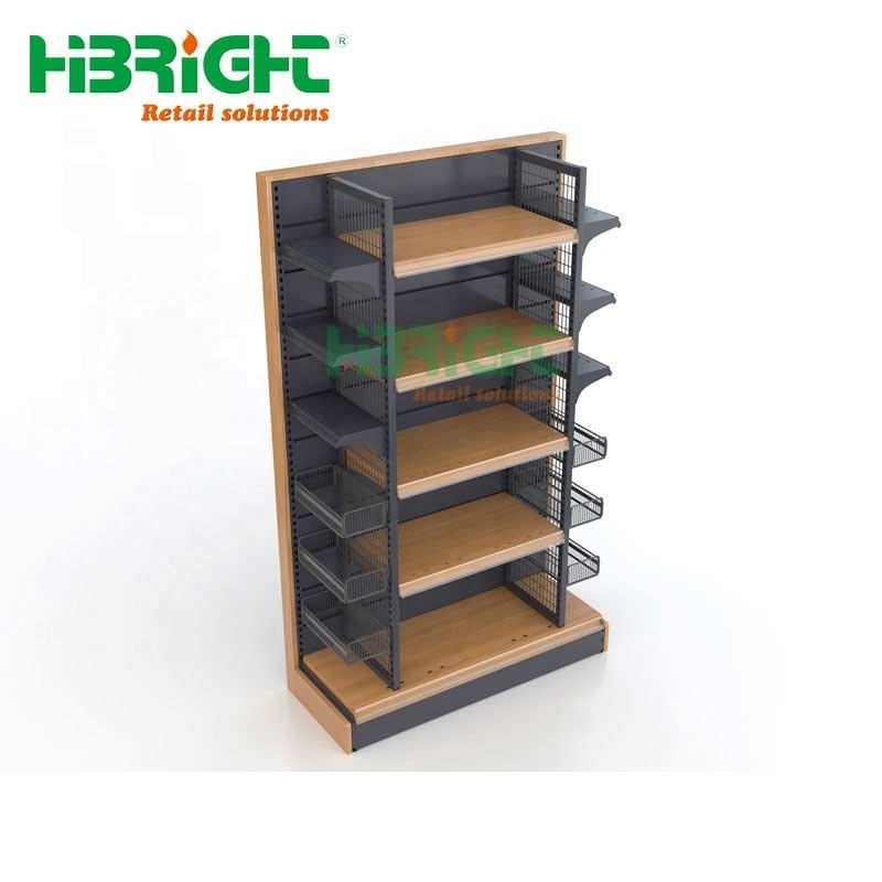 Hot Sale Customized Wooden Double Sided Grocery Store Display Racks For Supermarkets