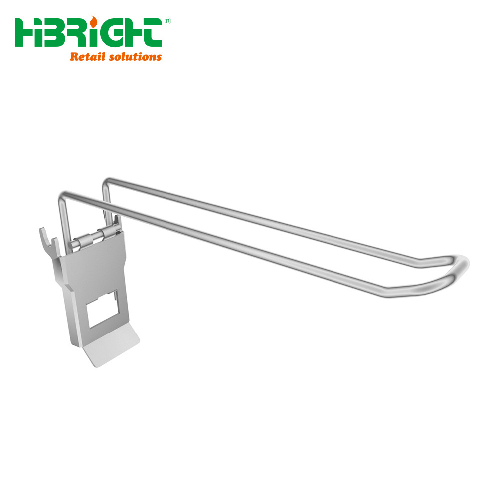 supermarket hardware metallic hanging double hook peg board display hook for grid panel