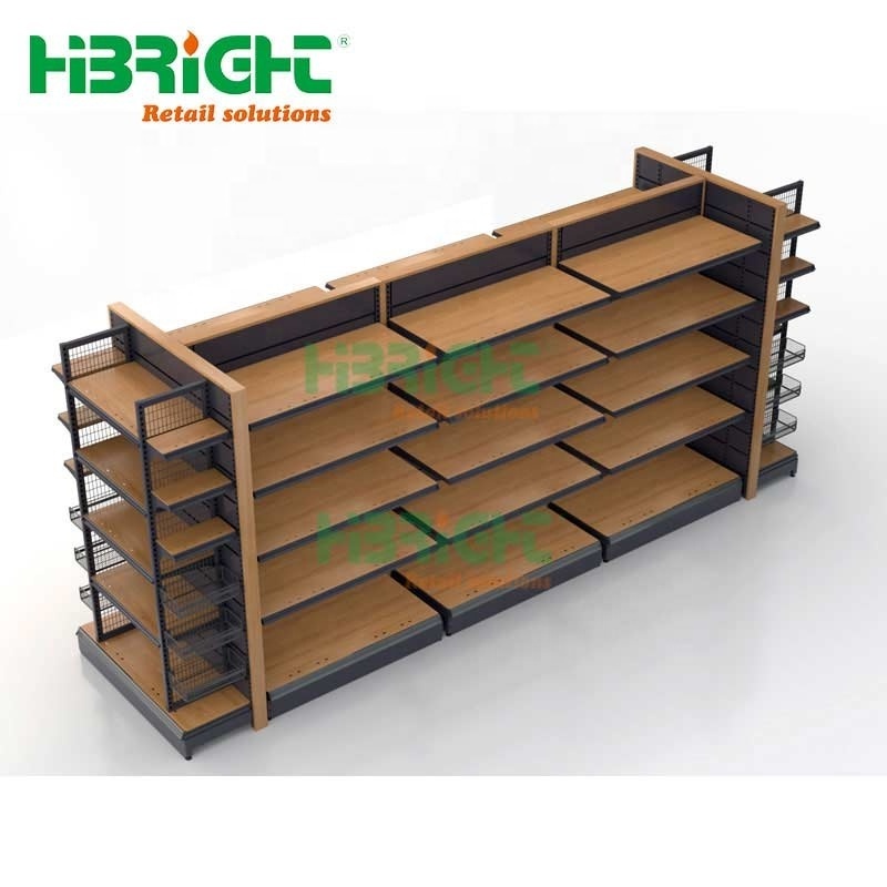 Hot Sale Customized Wooden Double Sided Grocery Store Display Racks For Supermarkets